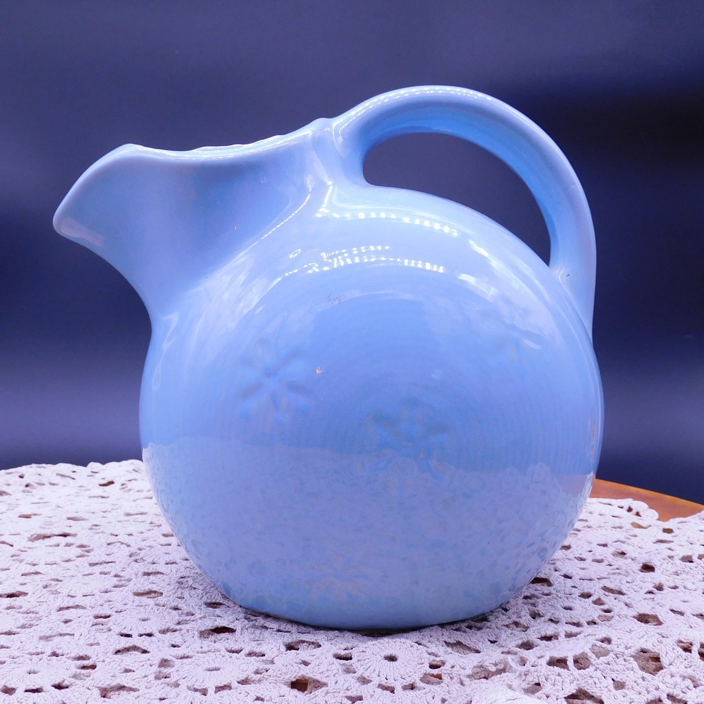 Vintage Blue Pitcher, Snowflake Pattern, Faint Mark, Mid Century (7015) FREE SHIPPING!!