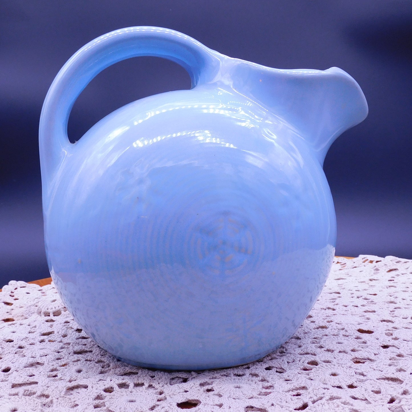 Vintage Blue Pitcher, Snowflake Pattern, Faint Mark, Mid Century (7015) FREE SHIPPING!!