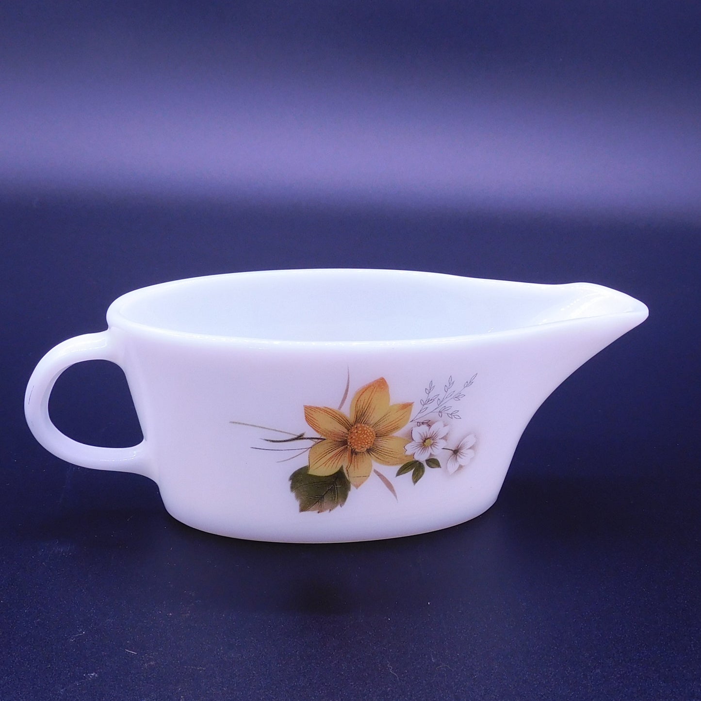 Vintage Milk Glass Gravy Boat, Yellow and White Floral Pattern, JAJ Made in England (7017) FREE SHIPPING!!