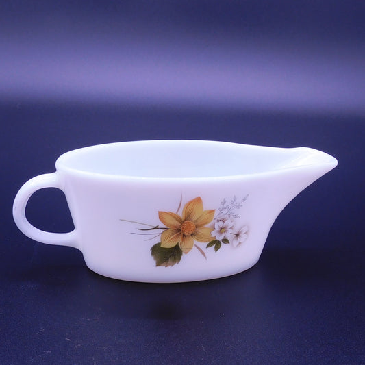 Vintage Milk Glass Gravy Boat, Yellow and White Floral Pattern, JAJ Made in England (7017) FREE SHIPPING!!