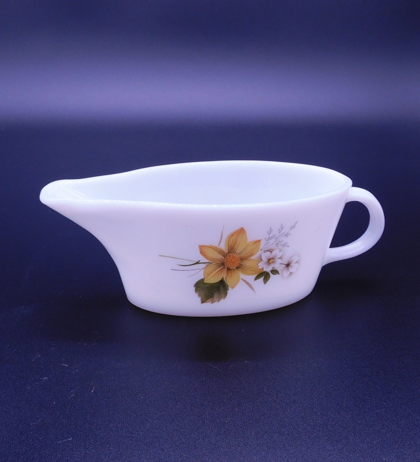 Vintage Milk Glass Gravy Boat, Yellow and White Floral Pattern, JAJ Made in England (7017) FREE SHIPPING!!