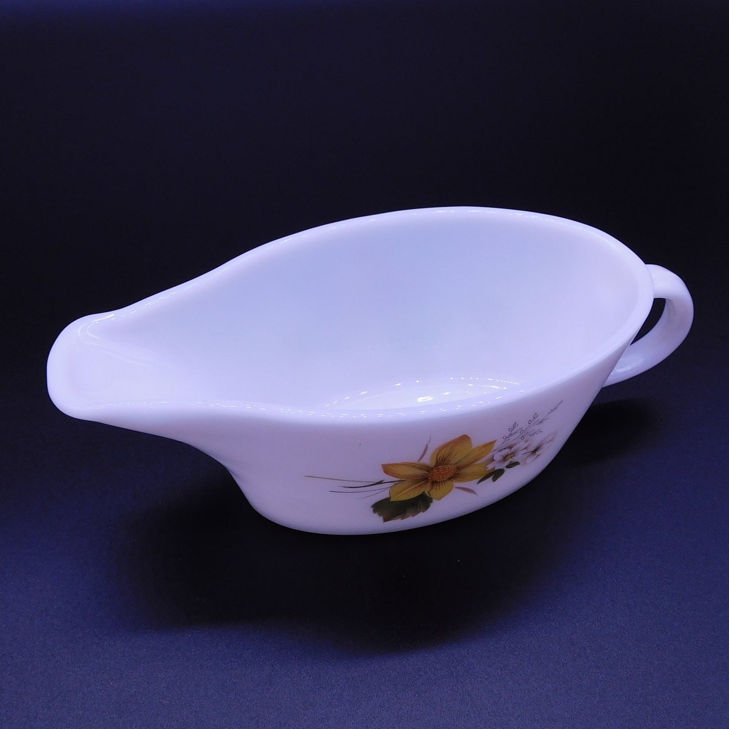 Vintage Milk Glass Gravy Boat, Yellow and White Floral Pattern, JAJ Made in England (7017) FREE SHIPPING!!