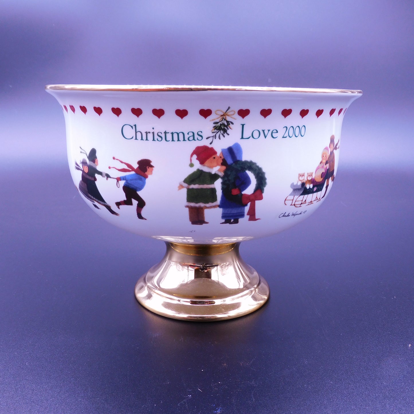 Vintage Christmas Love 2000 Plant Holder with Gold Pedestal (7026) FREE SHIPPING!!