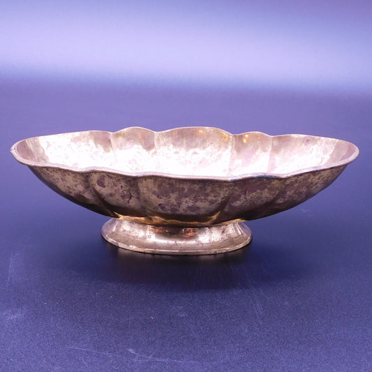 Vintage Brass Scalloped Oval Pedestal Bowl, Made in India (7033) FREE SHIPPING!!