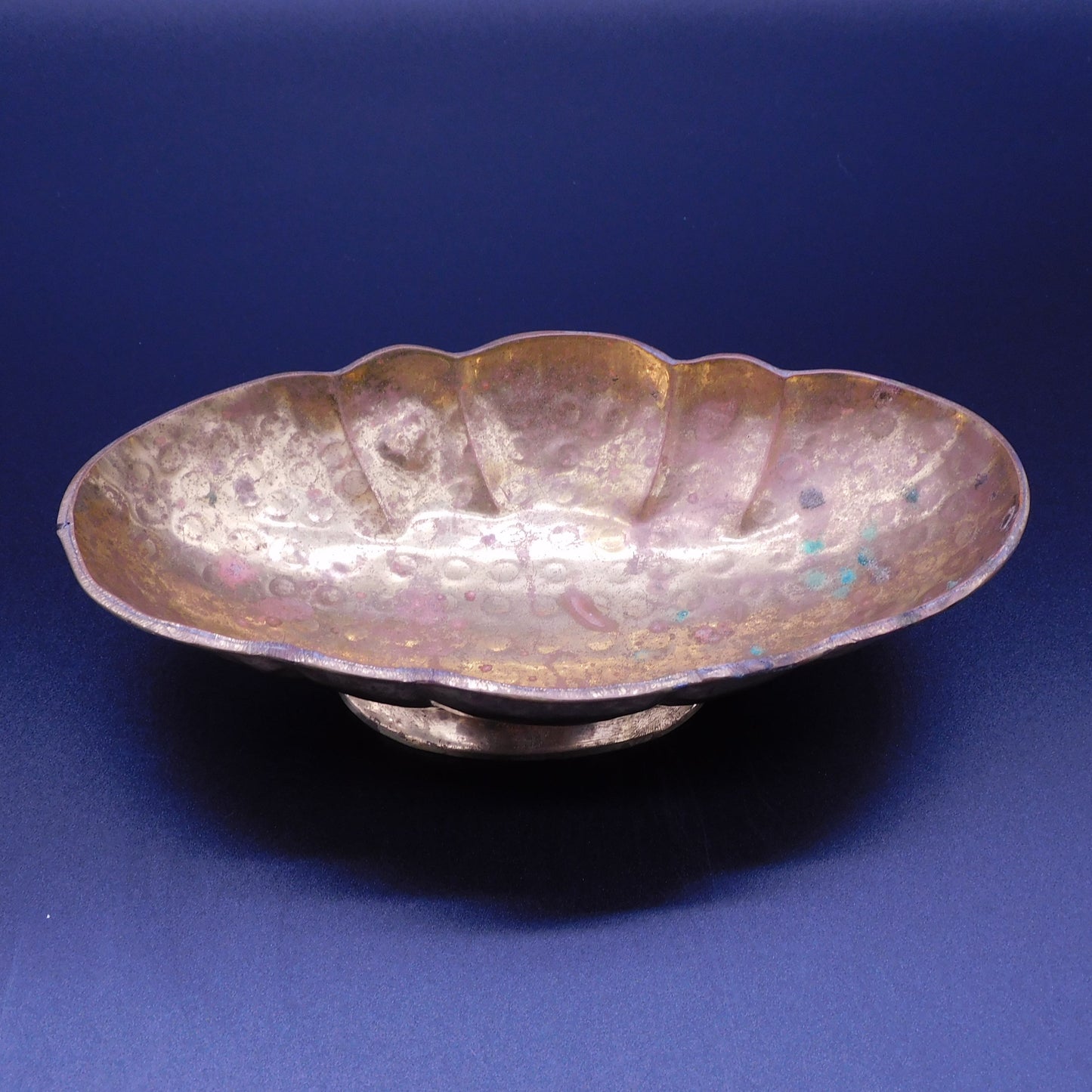 Vintage Brass Scalloped Oval Pedestal Bowl, Made in India (7033) FREE SHIPPING!!