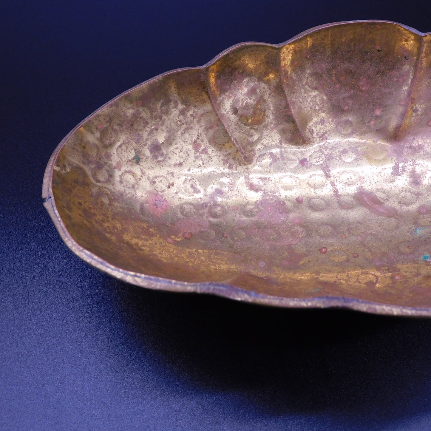 Vintage Brass Scalloped Oval Pedestal Bowl, Made in India (7033) FREE SHIPPING!!