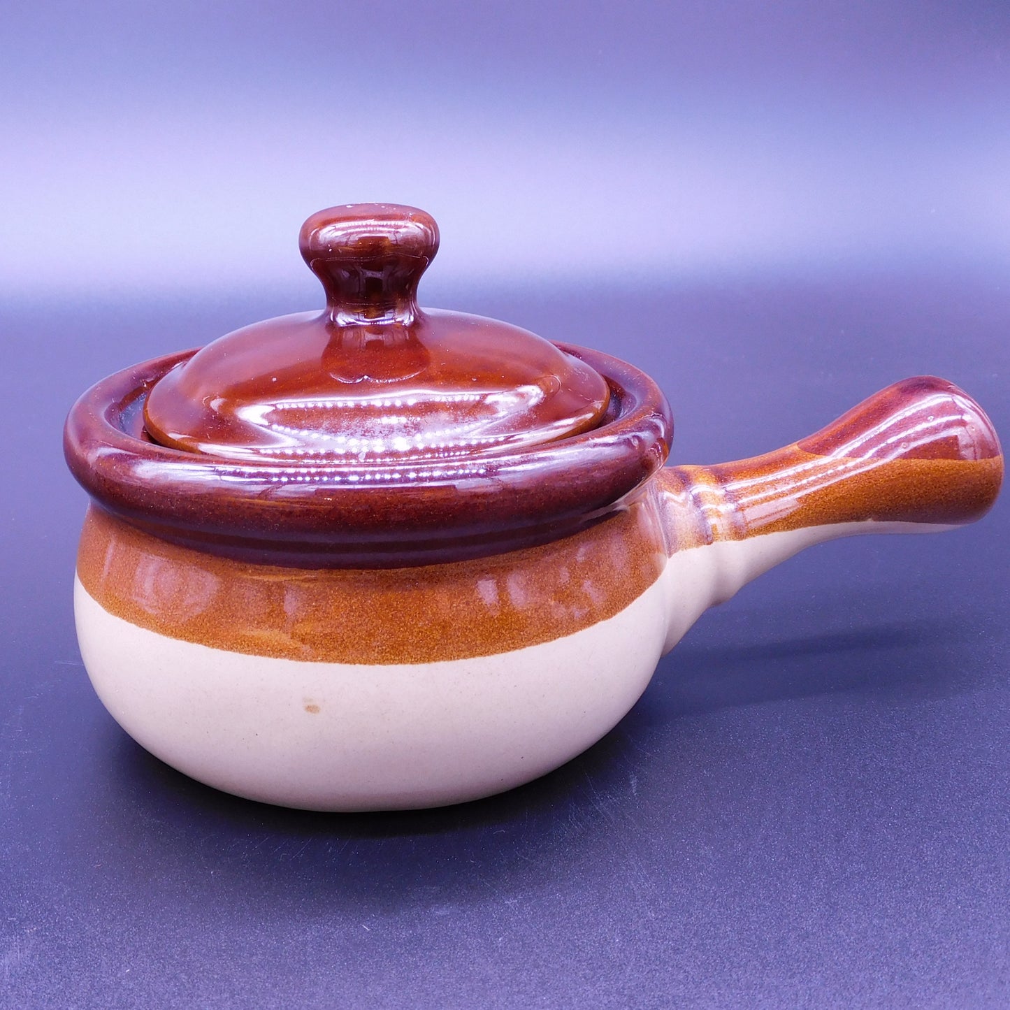 Vintage Stoneware French Onion Soup Bowl with Handle and Lid (7034) FREE SHIPPING!!