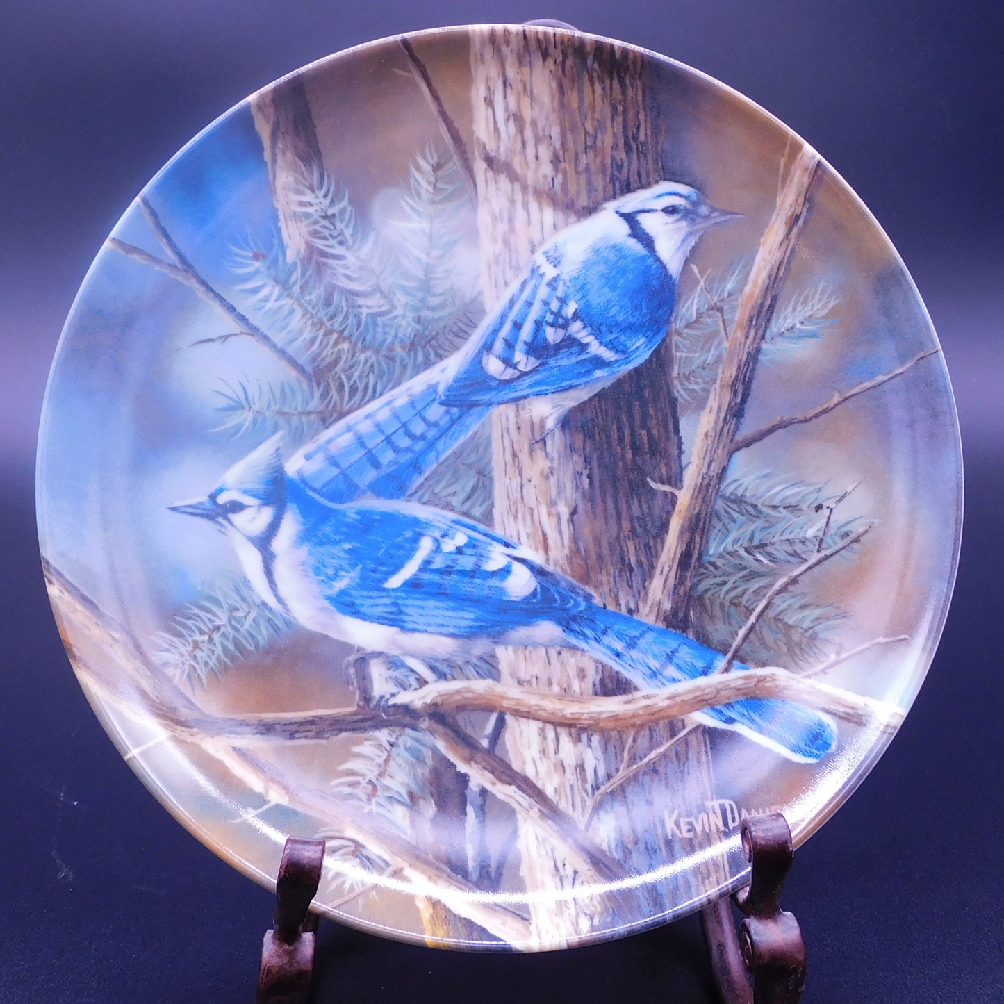 Vintage Edwin Knowles Fine China Co 'The Blue Jay' Collectible Plate - Artist Kevin Daniel -FREE SHIPPING (7066)