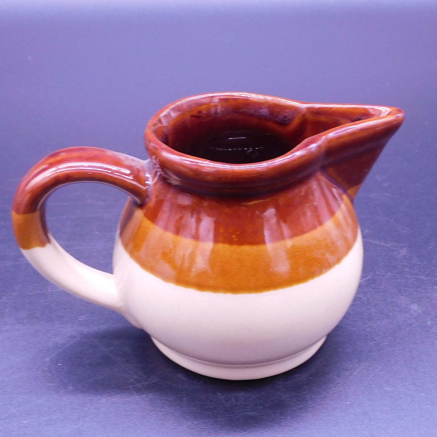 Collectible Stoneware Creamer with Brown Stripes: Charming Vintage Find (7123) Free Shipping