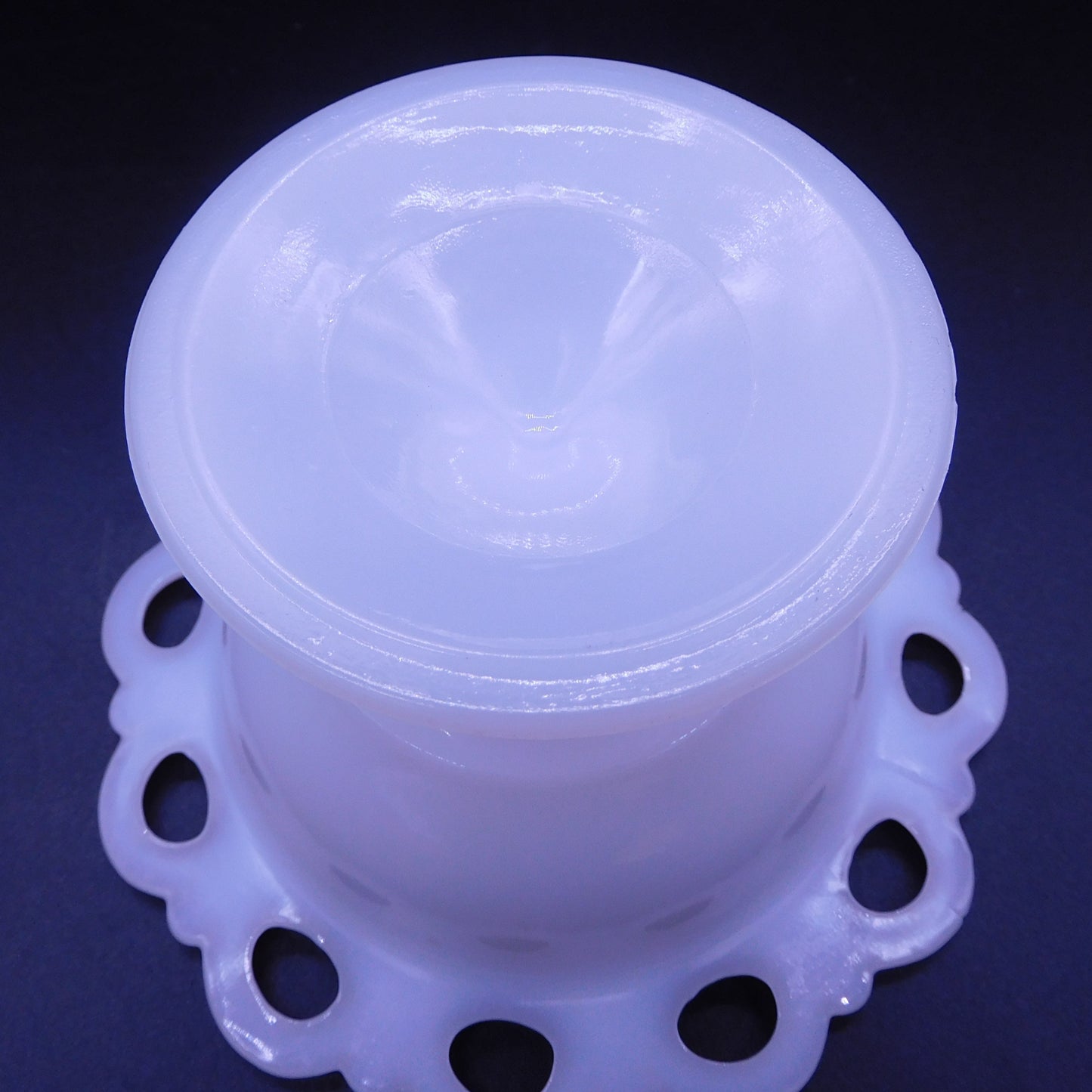 Vintage Charm: Exquisite Milk Glass Pedestal Candy Dish with Intricate Design  (7181)