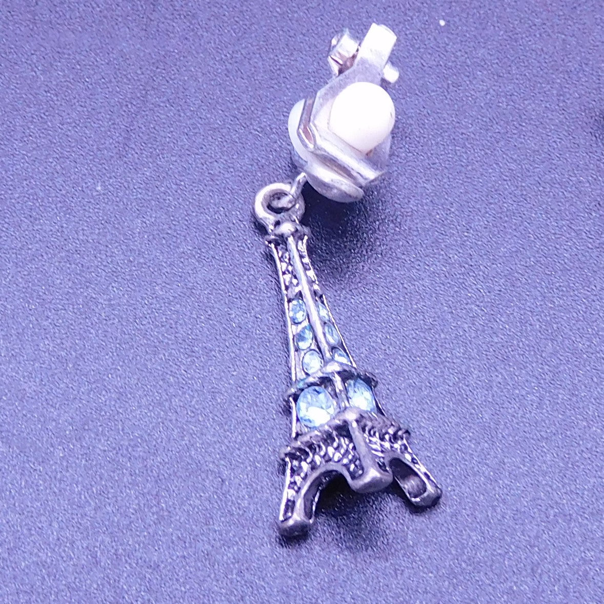 Vintage Eiffel Tower Clip on Earrings with Rhinestones (7199c)