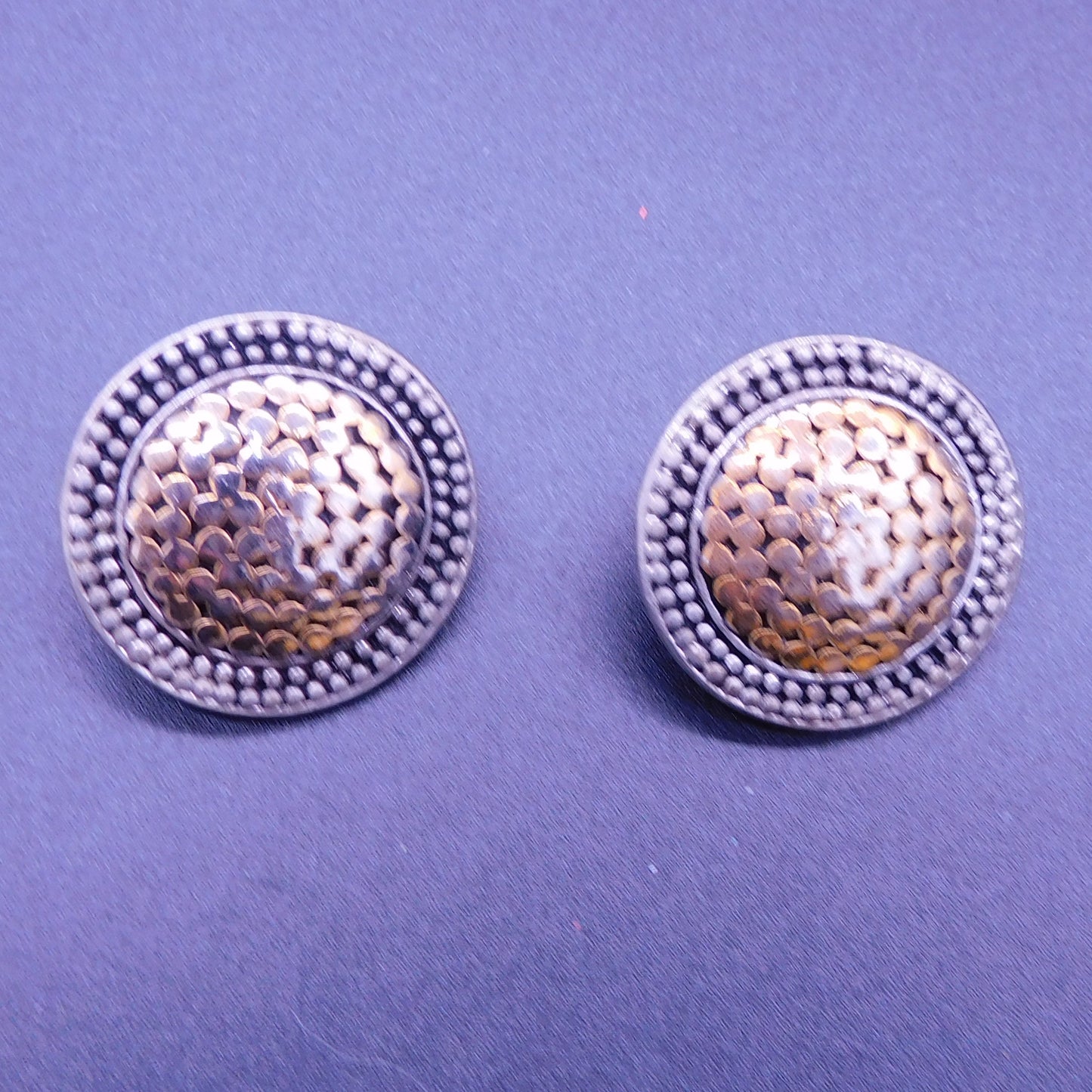 Vintage Clip On Metal Earrings, Rustic yet Classy 7216c