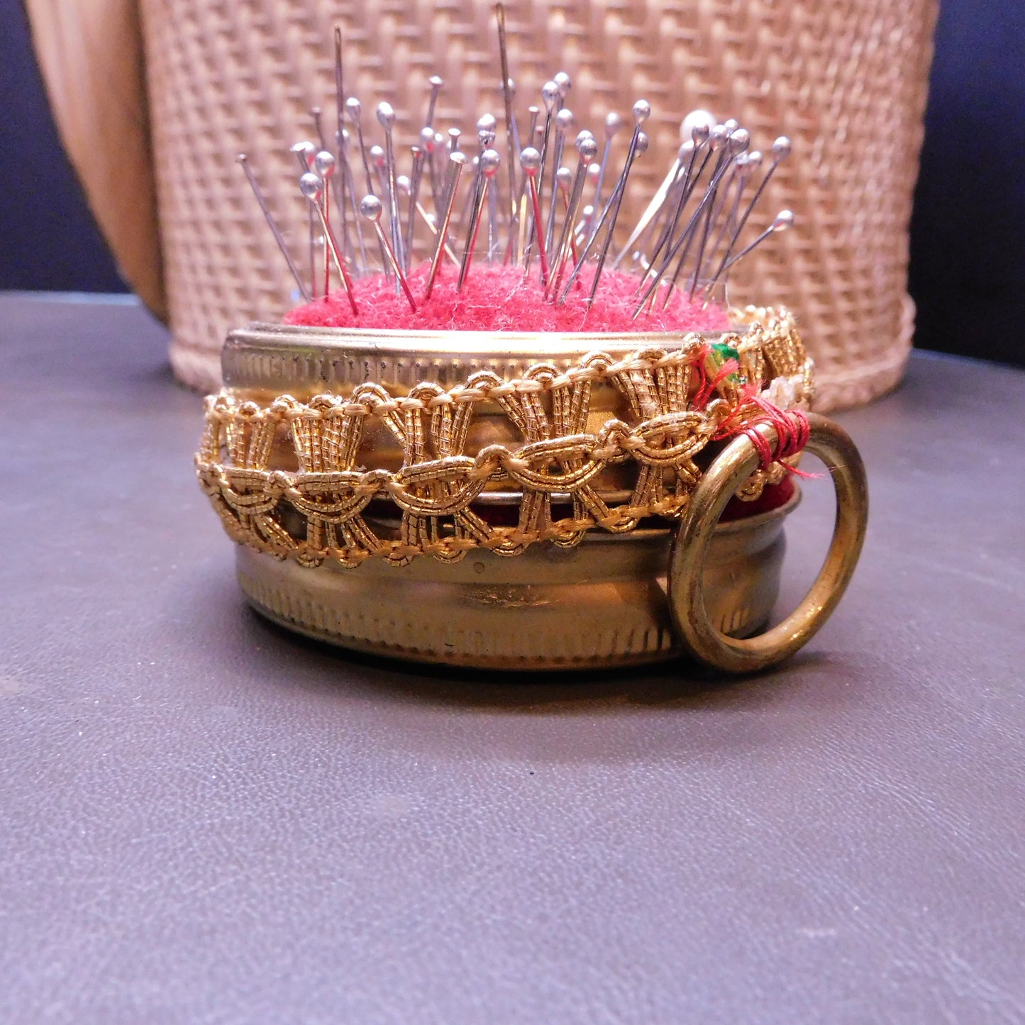 Vintage Sewing Basket, Full of Sewing Treasures (7375)