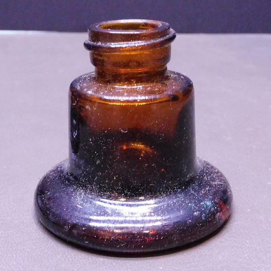 Vintage Brown Glass Ink Well, Desk Decor, (7377)