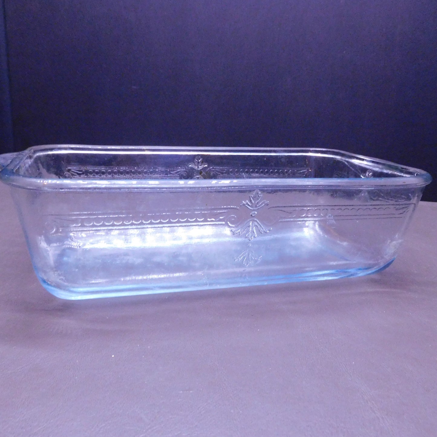 Vintage Fire King Clear Glass Loaf Dish with Pattern (7381)