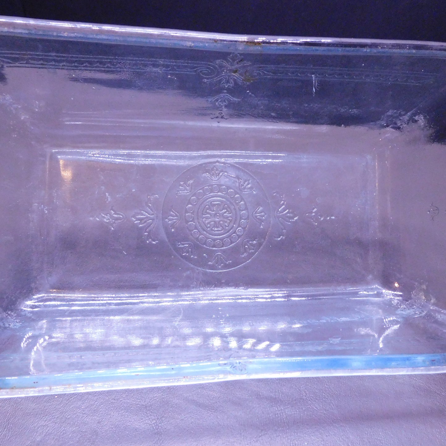 Vintage Fire King Clear Glass Loaf Dish with Pattern (7381)