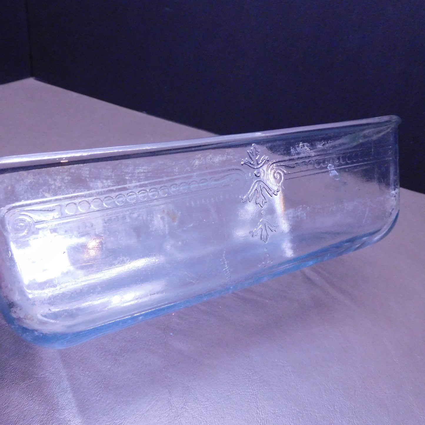 Vintage Fire King Clear Glass Loaf Dish with Pattern (7381)