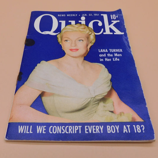 Vintage 1951 Quick News Weekly Magazine, Lana Turner (6796) FREE SHIPPING!!