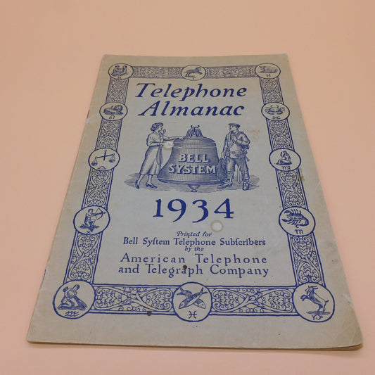 Vintage Bell Telephone Almanac, 1934, (6805) FREE SHIPPING!!