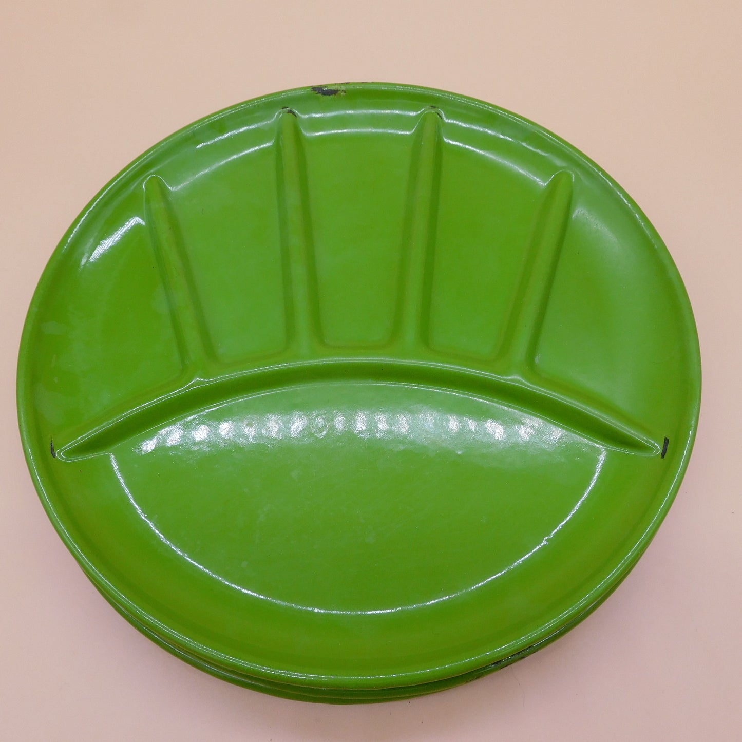 Vintage Green Enamel Divided Plates Lot of 4, (6823) FREE SHIPPING!!!