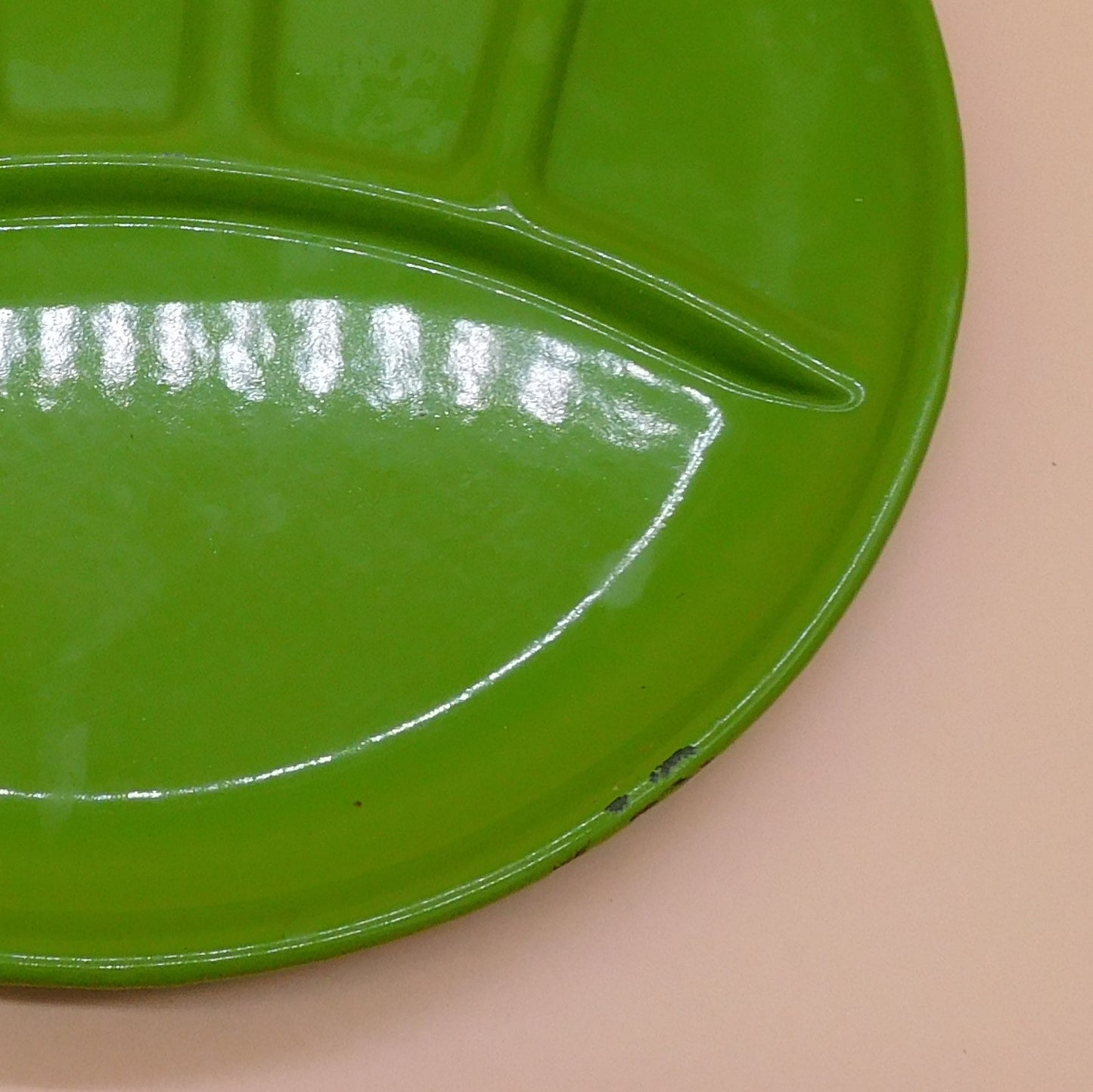 Vintage Green Enamel Divided Plates Lot of 4, (6823) FREE SHIPPING!!!