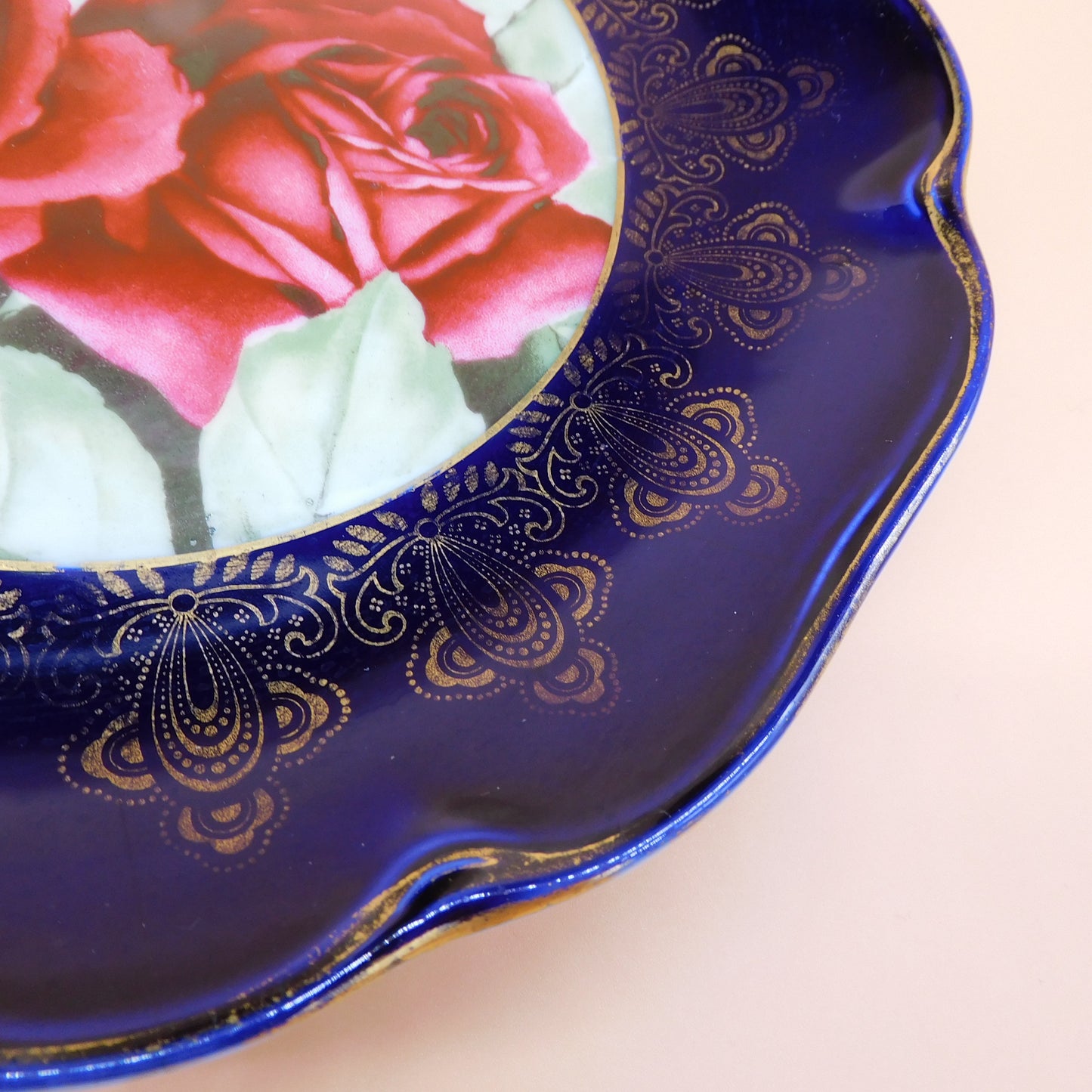 Vintage Cobalt Blue with Red Roses Rosen Thale Bavarian Plate (6835) FREE SHIPPING!!