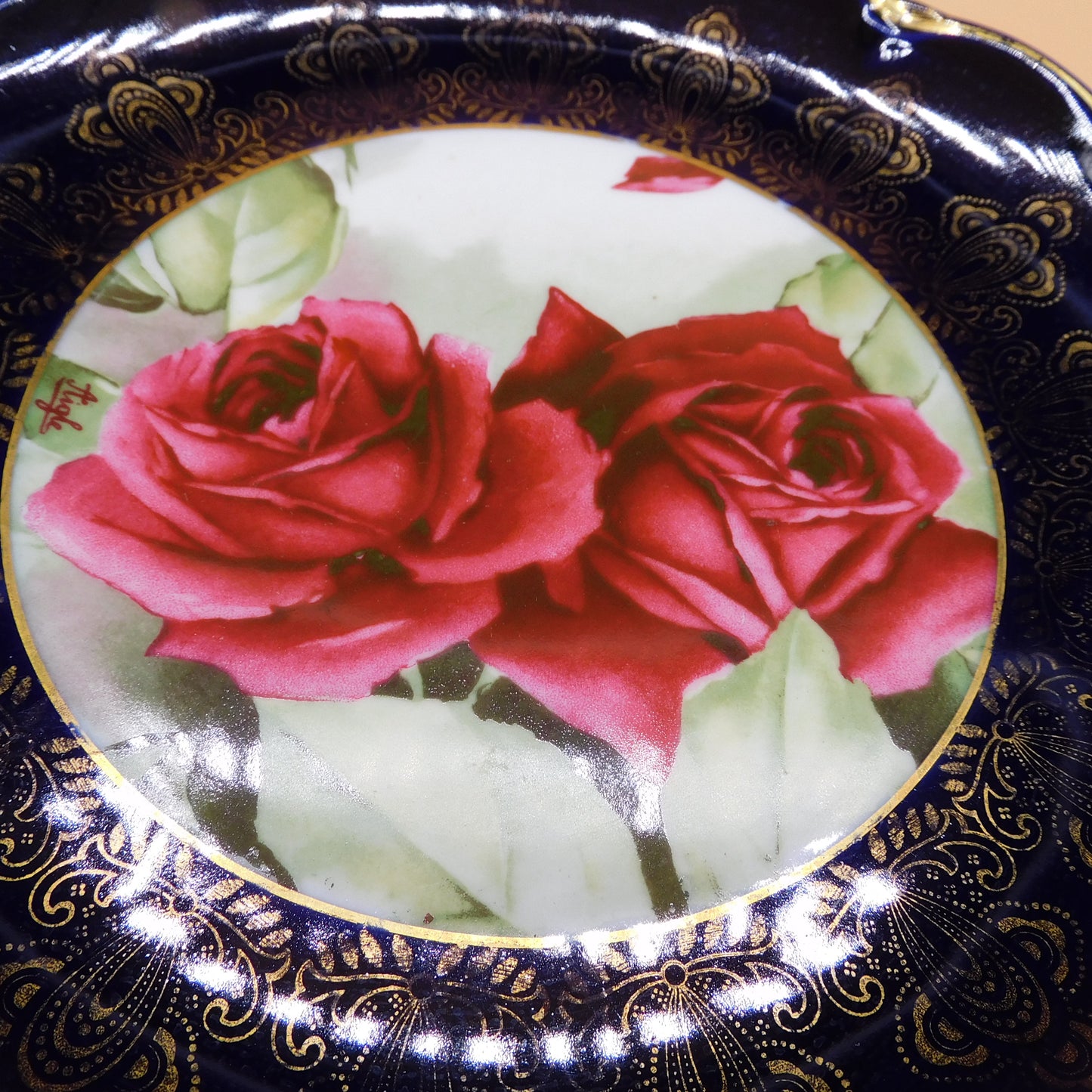 Vintage Cobalt Blue with Red Roses Rosen Thale Bavarian Plate (6835) FREE SHIPPING!!