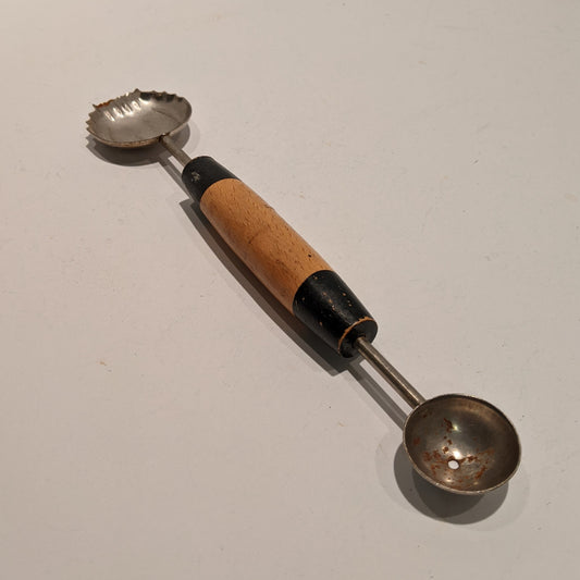 Vintage Combination Melon Baller and Butter Curler with Wood and Black Tip Handle, Farmhouse Decor (5796) FREE SHIPPING!!