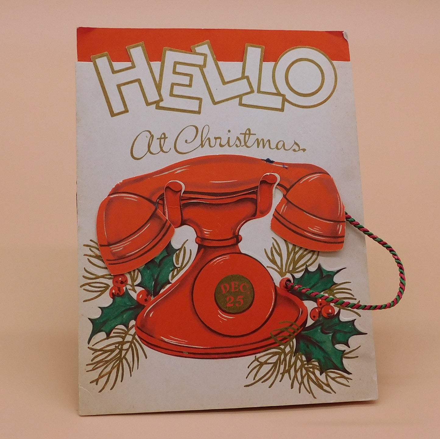 Vintage Christmas Card, Used, Telephone on the Front (R122) FREE SHIPPING!!