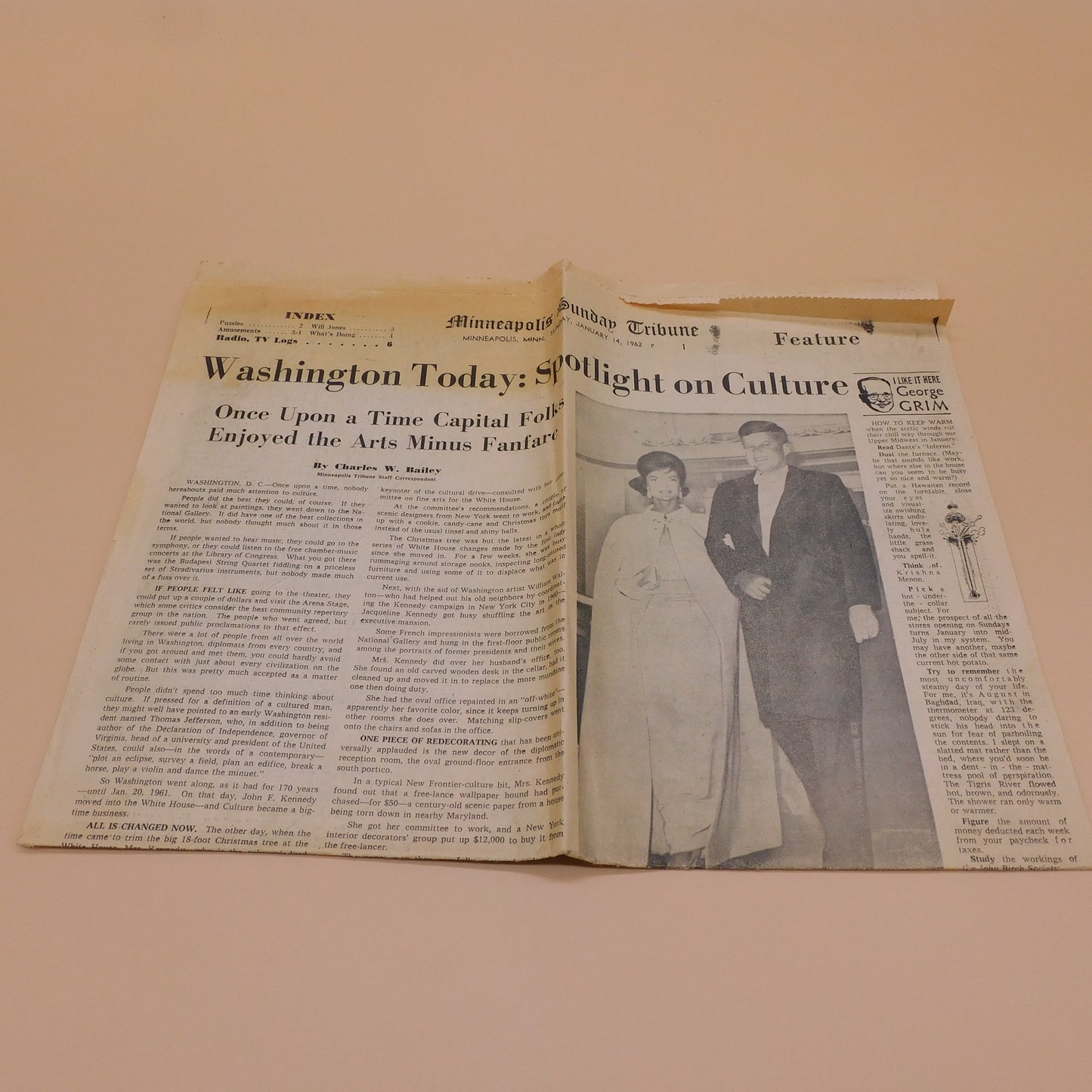 President Kennedy Feature Page Minneapolis Tribune Jan 14, 1962 (R130) FREE SHIPPING!!