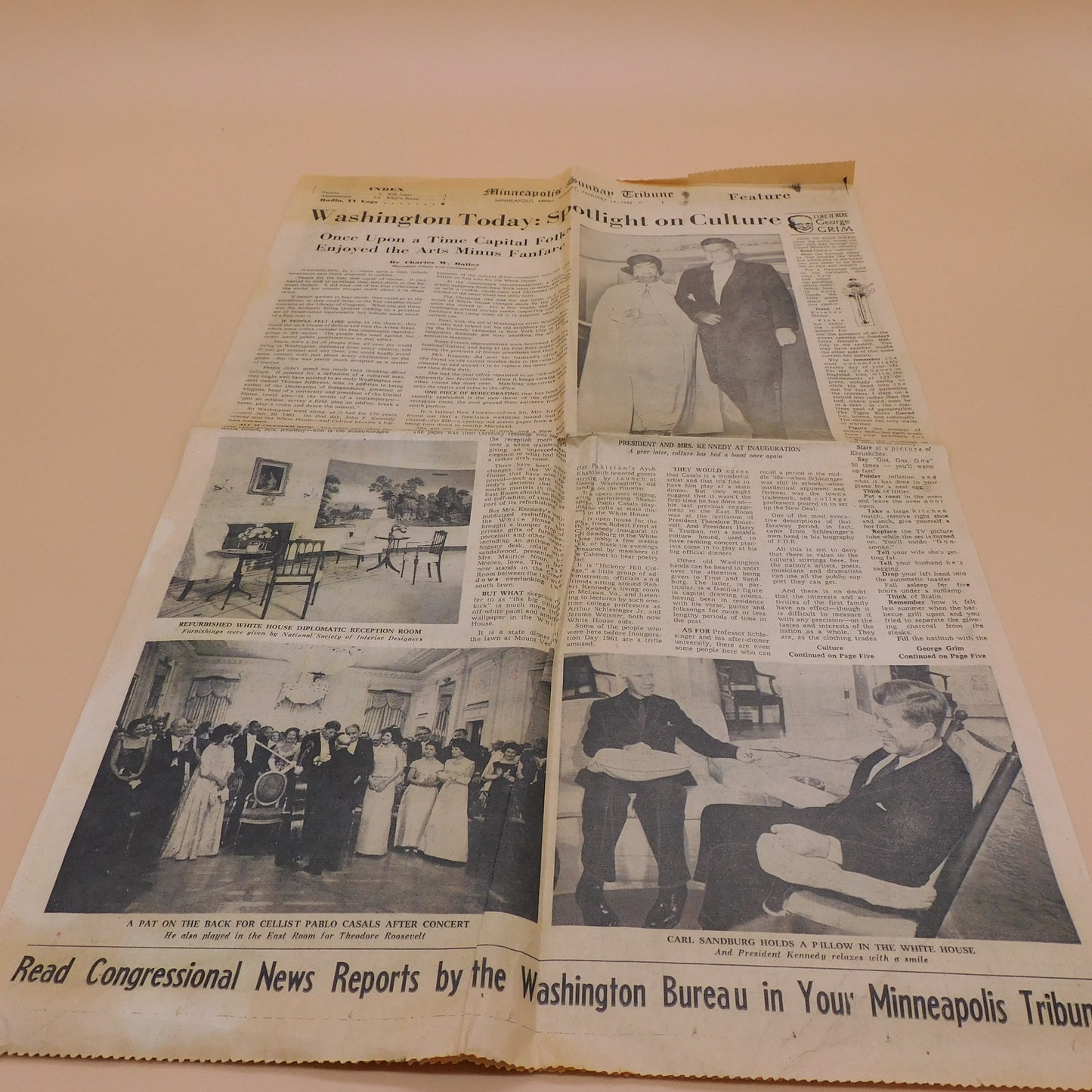 President Kennedy Feature Page Minneapolis Tribune Jan 14, 1962 (R130) FREE SHIPPING!!